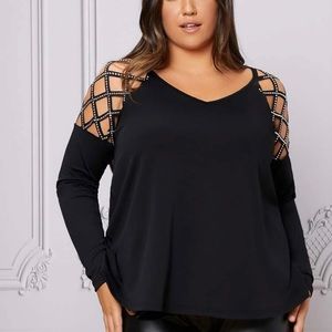 Plus Cut Out Rhinestone Detail Raglan Sleeve Tee